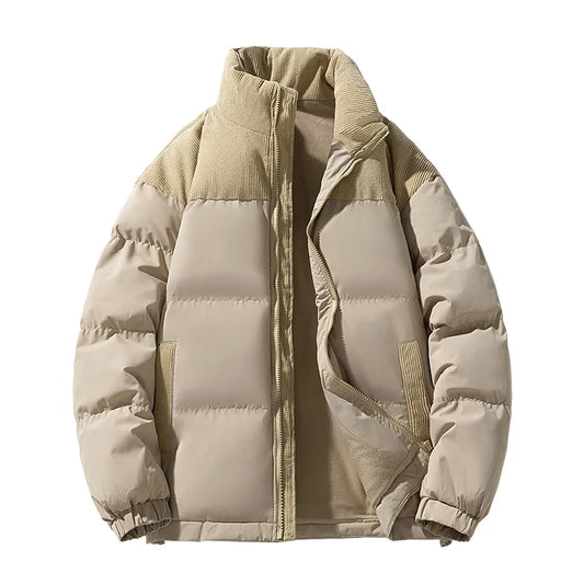 ANSZKTN 2025 Men's Windproof Corduroy Polyester Bomber Jacket Single Breasted Letter Casual Long Autumn Coat Garment Dyed