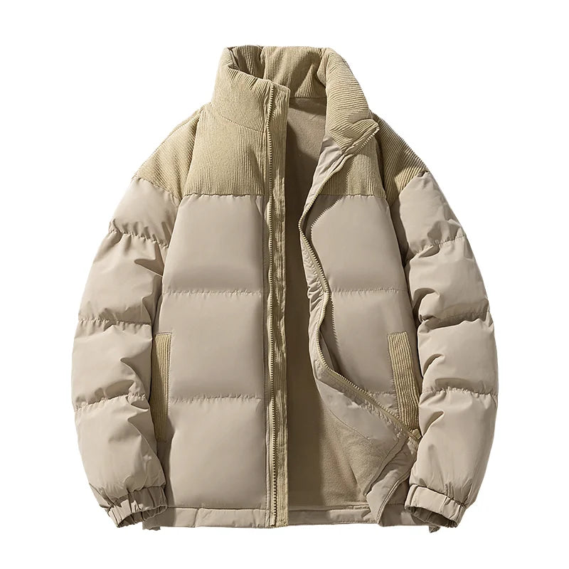 ANSZKTN 2025 Men's Windproof Corduroy Polyester Bomber Jacket Single Breasted Letter Casual Long Autumn Coat Garment Dyed