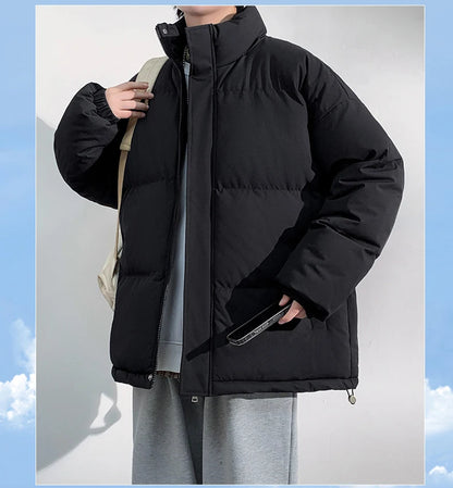 5 Colors Winter Warm Men's Puffer Jacket Loose Couple Outdoor Coat Thick Parkas Zipper Stand Collar Male Padded Down Outwear