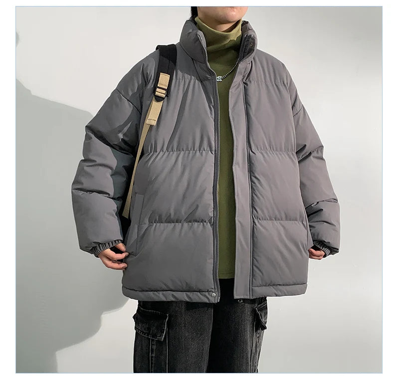 5 Colors Winter Warm Men's Puffer Jacket Loose Couple Outdoor Coat Thick Parkas Zipper Stand Collar Male Padded Down Outwear