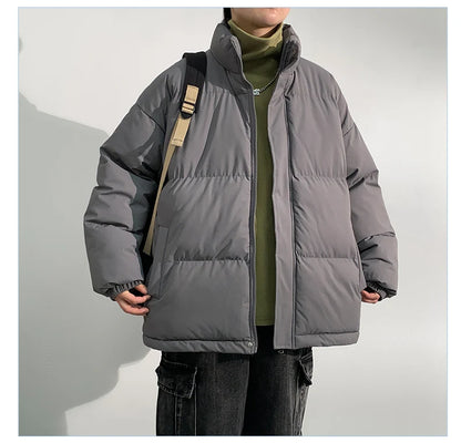 5 Colors Winter Warm Men's Puffer Jacket Loose Couple Outdoor Coat Thick Parkas Zipper Stand Collar Male Padded Down Outwear