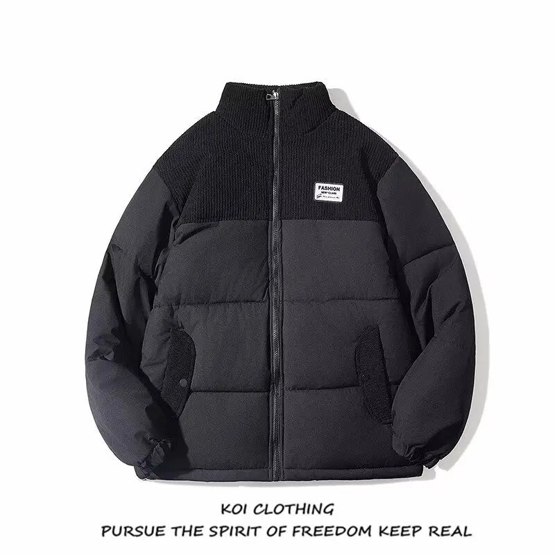 Corduroy Patchwork Cotton Jacket Men's Winter Thickened Bread Coat American Trend Casual Collar Cotton Clothes