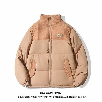 Corduroy Patchwork Cotton Jacket Men's Winter Thickened Bread Coat American Trend Casual Collar Cotton Clothes