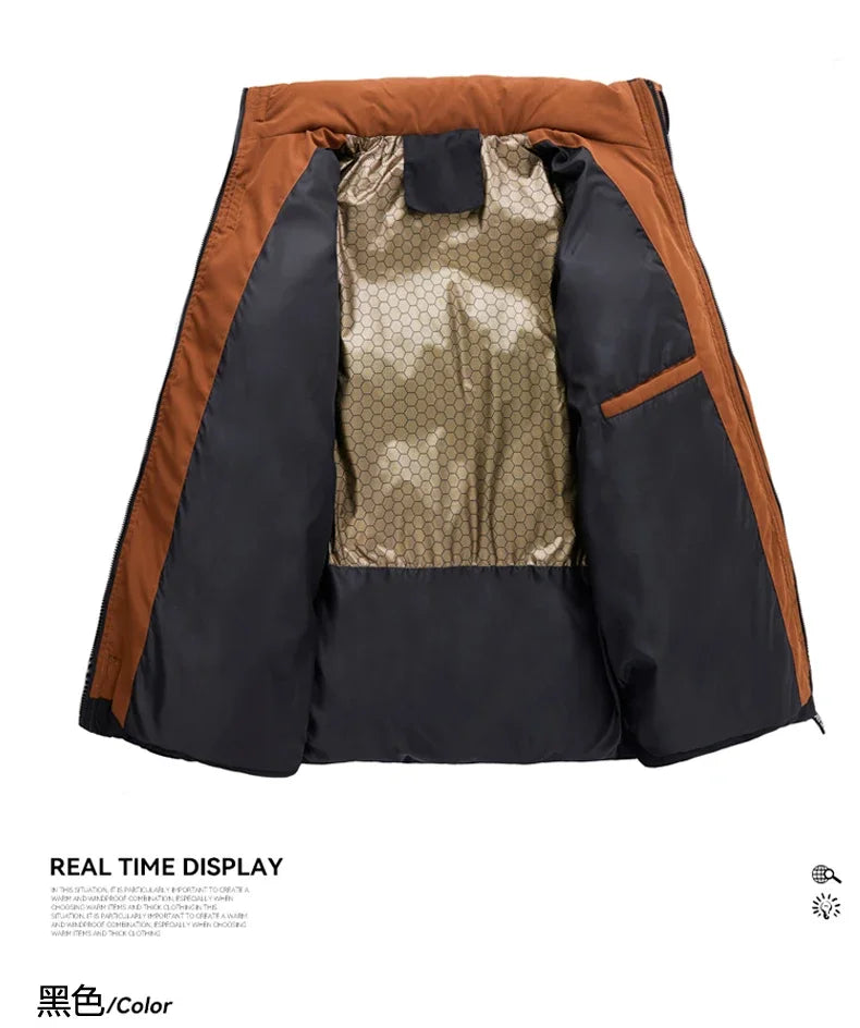 Male Solid Color Stand Collar Cotton Jacket Men Windproof Winter Thick Warm Parka Coat Men's Cotton Coat Thick Mens Warm Clothes