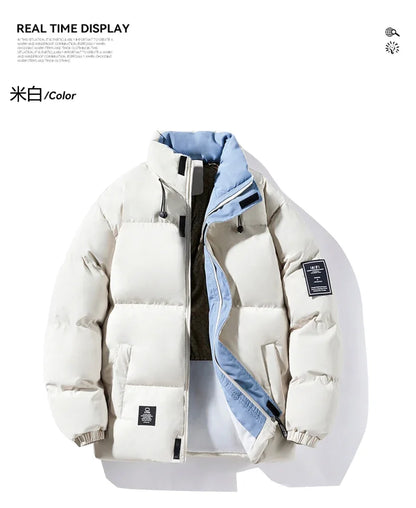 Male Solid Color Stand Collar Cotton Jacket Men Windproof Winter Thick Warm Parka Coat Men's Cotton Coat Thick Mens Warm Clothes