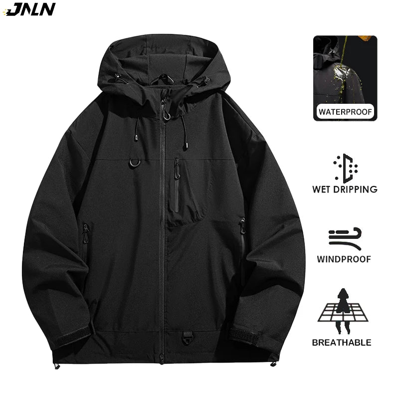 JNLN Unisex Waterproof Windbreaker Outdoor Sport Windproof Single-Layer Jacket Men Women Hiking Climbing Trekking Rain Coat