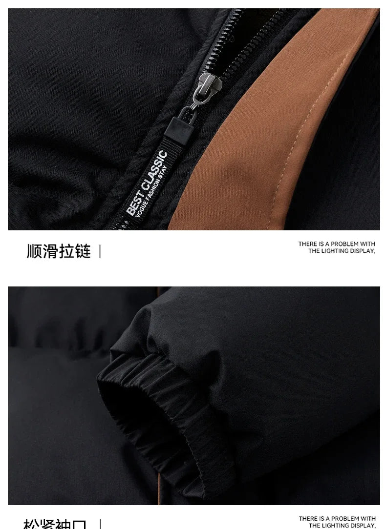 Male Solid Color Stand Collar Cotton Jacket Men Windproof Winter Thick Warm Parka Coat Men's Cotton Coat Thick Mens Warm Clothes