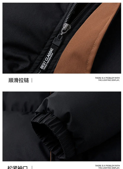 Male Solid Color Stand Collar Cotton Jacket Men Windproof Winter Thick Warm Parka Coat Men's Cotton Coat Thick Mens Warm Clothes