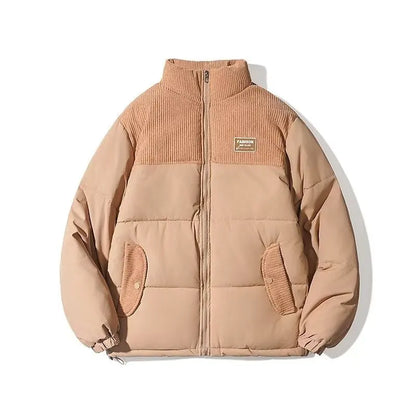 Corduroy Patchwork Cotton Jacket Men's Winter Thickened Bread Coat American Trend Casual Collar Cotton Clothes
